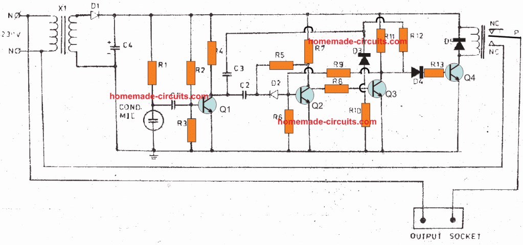 clap switch circuit usando transistores com flip-flop
