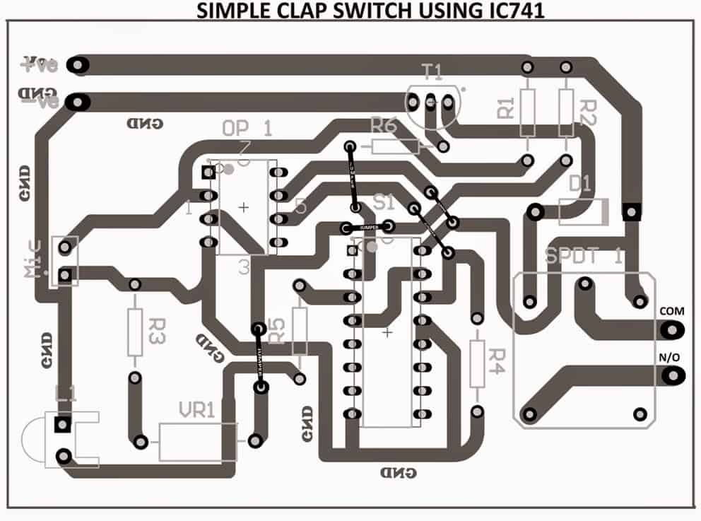Clap ativado circuito interruptor layout lado da pista PCB