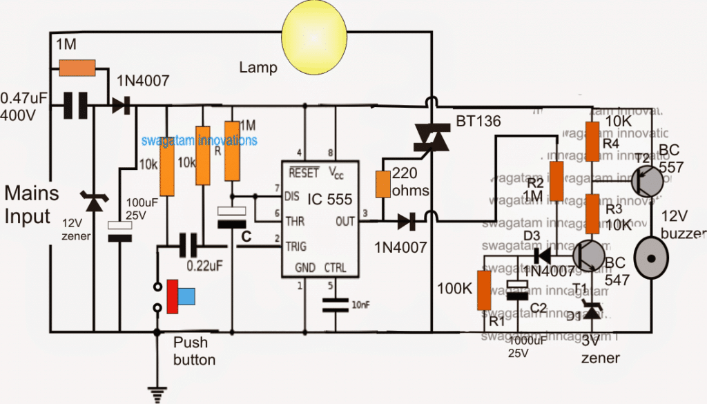 Badkamerlamp Timer Circuit met Zoemer