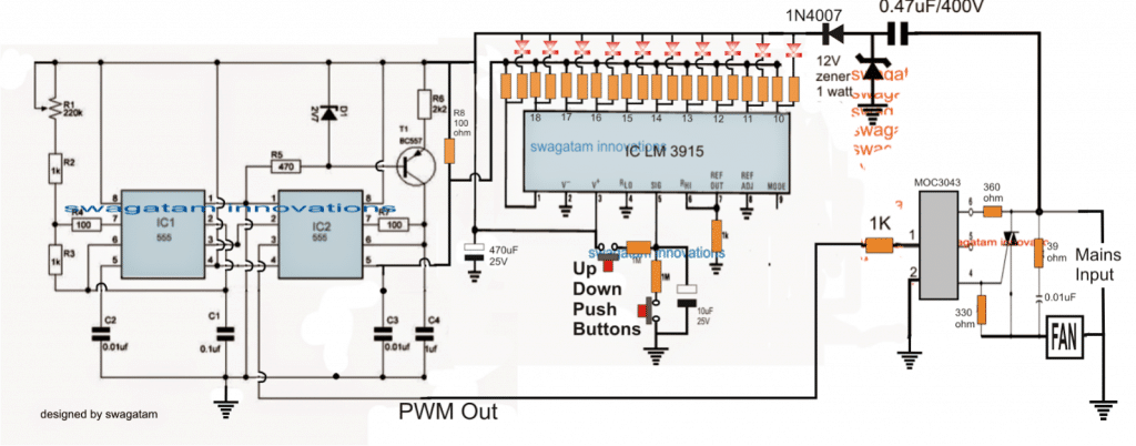Circuit regulador de ventilador de botó amb pantalla