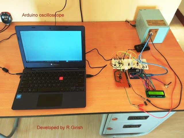 Imagen de prototipo para circuito de osciloscopio Arduino