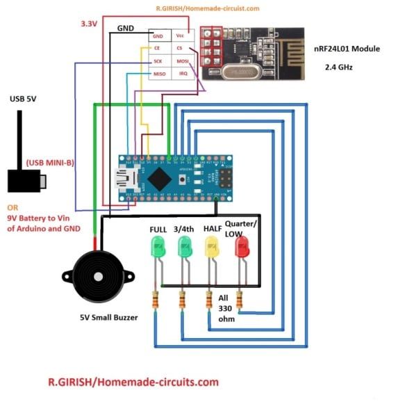 схема на приемника на датчика за гориво с помощта на Arduino
