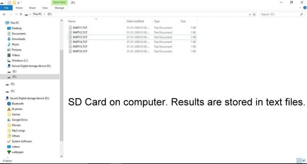 Resultado do cartão SD armazenado no computador