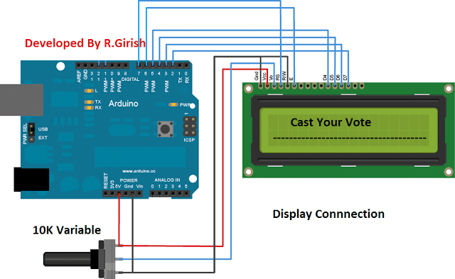 Arduino EVM-kredsløb til visning af tilslutningsmuligheder