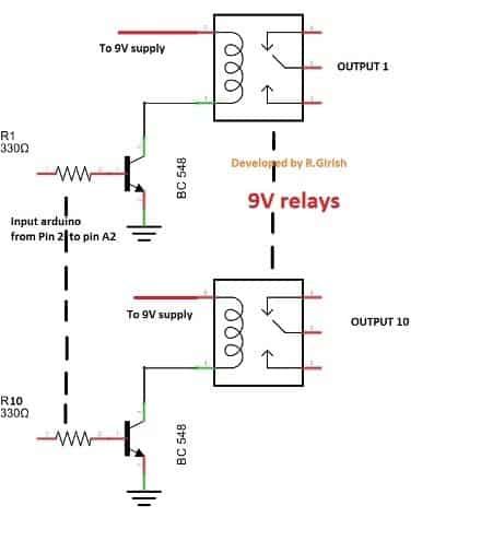 Conexiones de relé de control remoto de 10 canales de 2,4 GHz