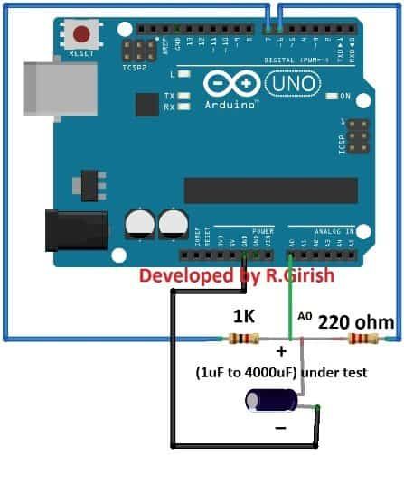 Circuito de medidor de capacitancia digital usando Arduino