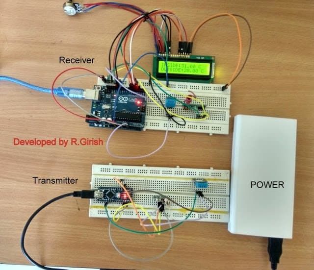Protótipo de termômetro sem fio usando link RF de 433 MHz e Arduino