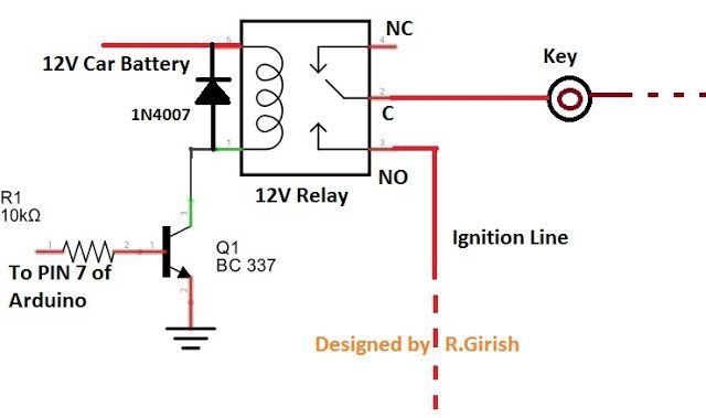 Автомобилно запалване на Arduino GSM и окабеляване на реле за централно заключване