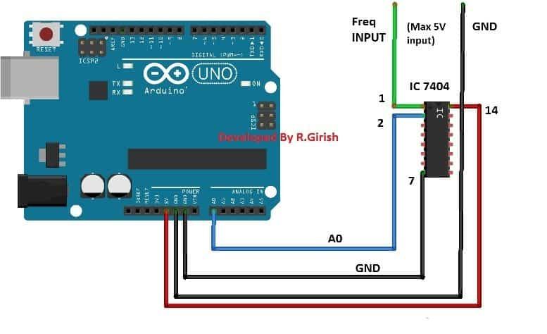 Frekvenční měřič Arduino využívající displej 16x2