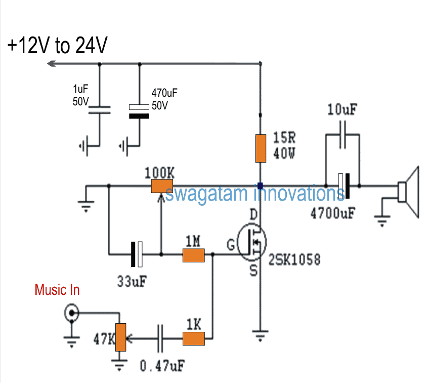 Circuito di amplificazione di potenza in classe A con MOSFET singolo
