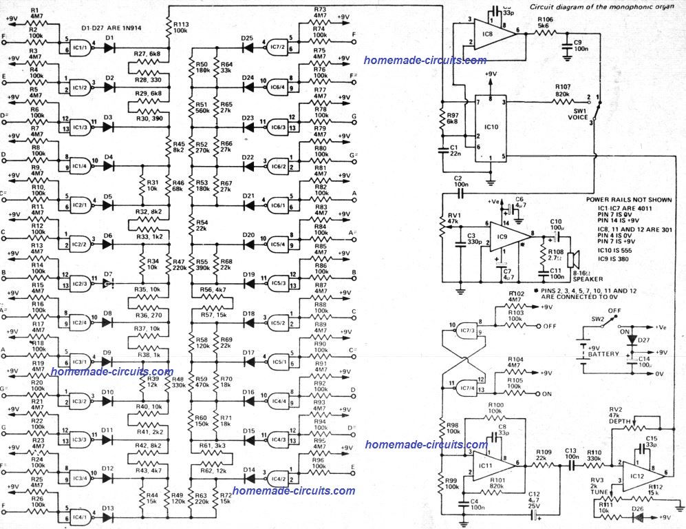 esquema de circuito para circuito de órgano táctil electrónico