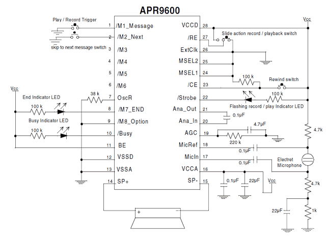 Circuito de grabación de voz / audio programable de un solo chip