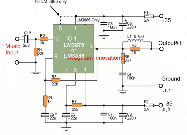 LM3876 базирана схема за усилвател на мощност