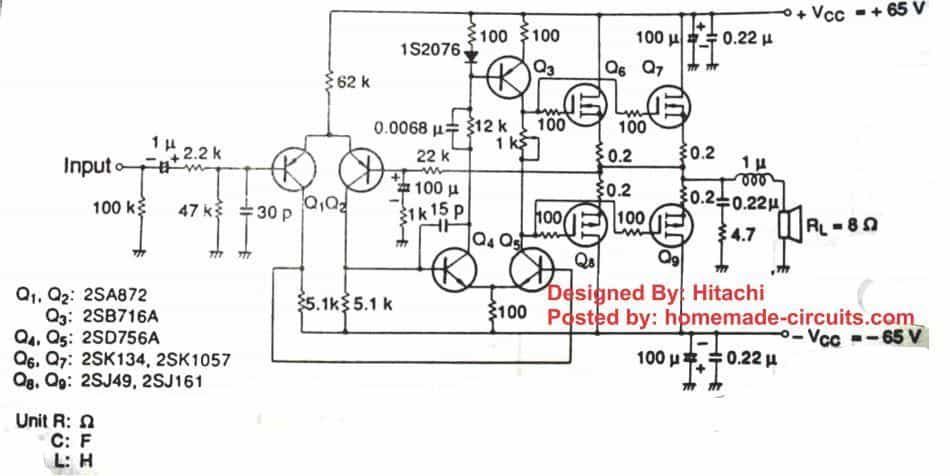 Circuito amplificador MOSFET DIY de 100 vatios