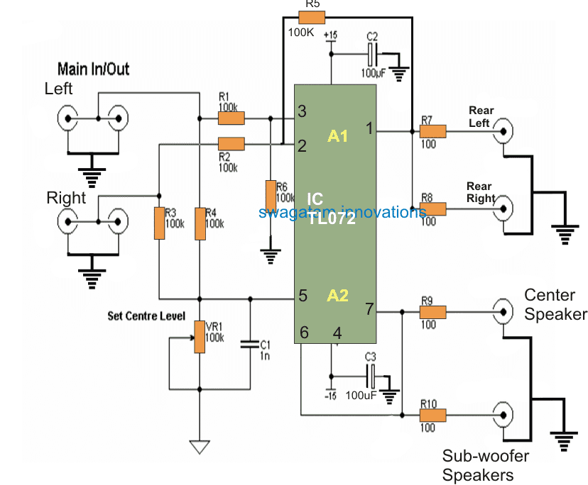 circuito decodificador de som surround simples