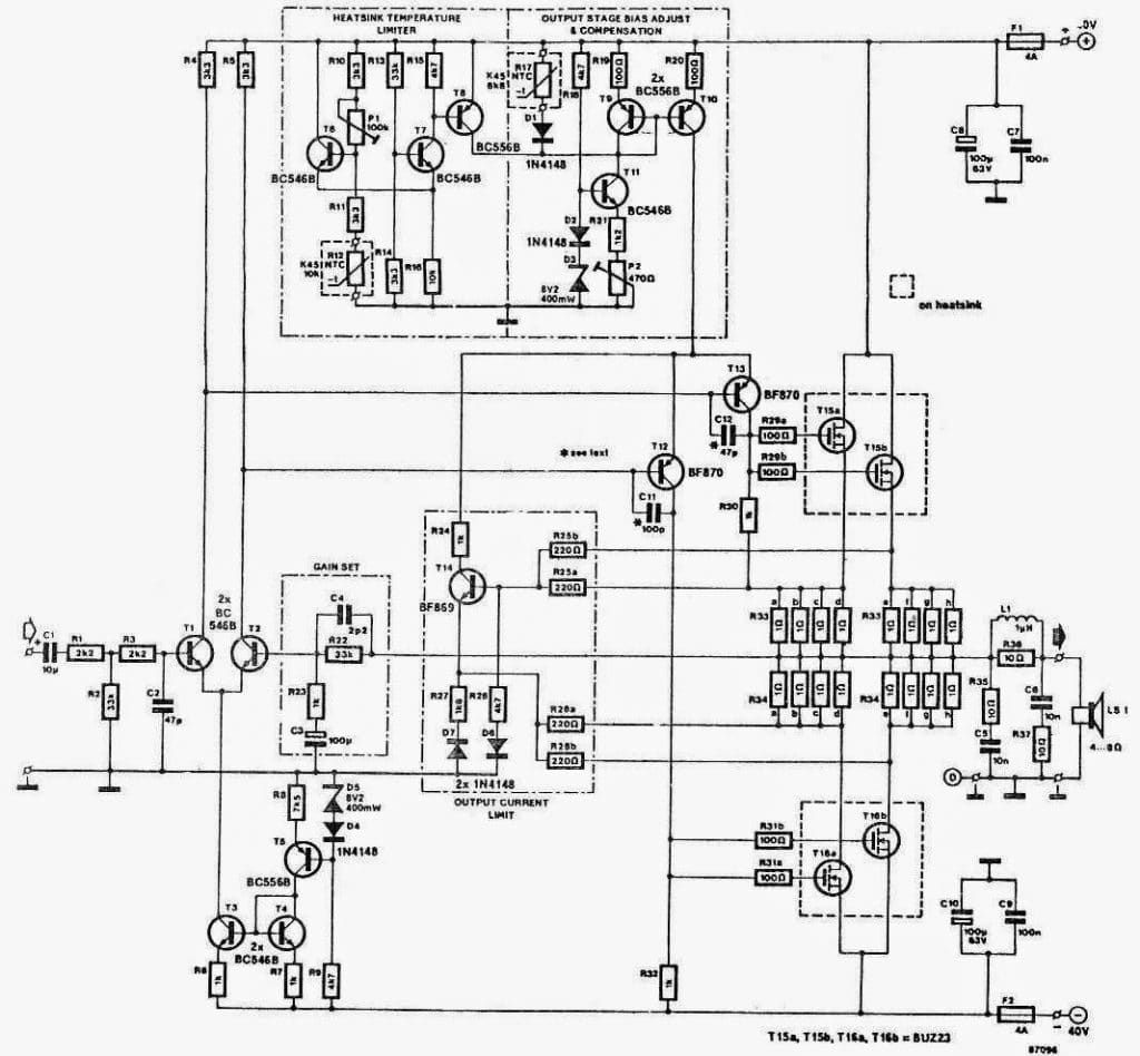 Circuito amplificador de potência 60 W, 120 W, 170 W, 300 W