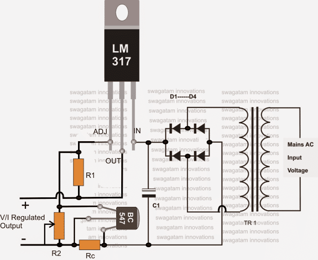 Circuito carregador de bateria LM317 simples com controle de corrente