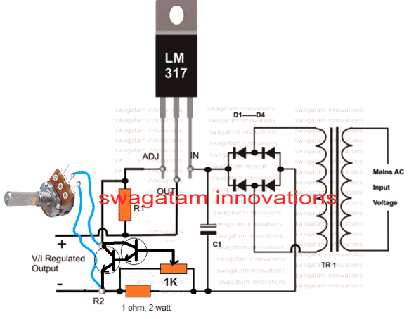 justerbar strøm i LM317 Ic strømforsyning