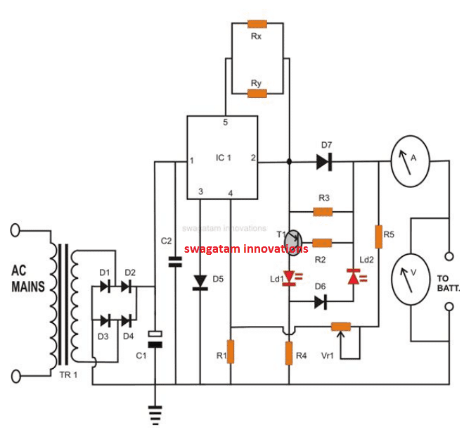 Diagrama do circuito do carregador de bateria de corrente constante