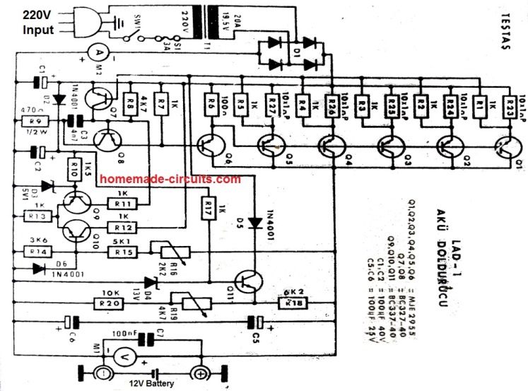 Bedste 12 V 7 Ah batteriopladekredsløb ved hjælp af LM317 IC med reguleret spænding og strømstyret udgang