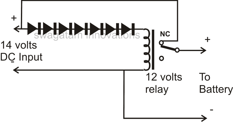 Circuit del carregador de tall de bateria mitjançant un relé únic