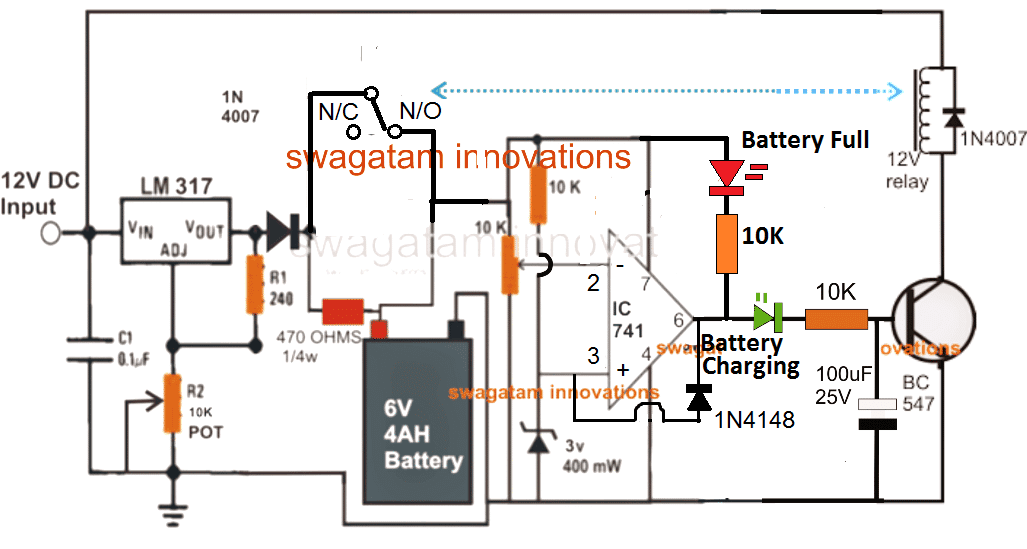 5 meilleurs circuits de chargeur de batterie automatique 6V 4Ah utilisant un relais et un MOSFET