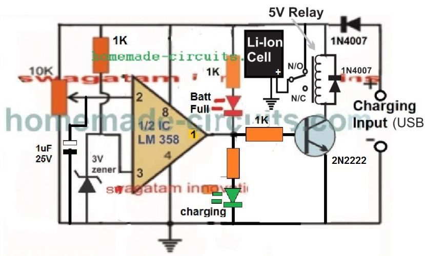 5V relæ Li-ion oplader kredsløb