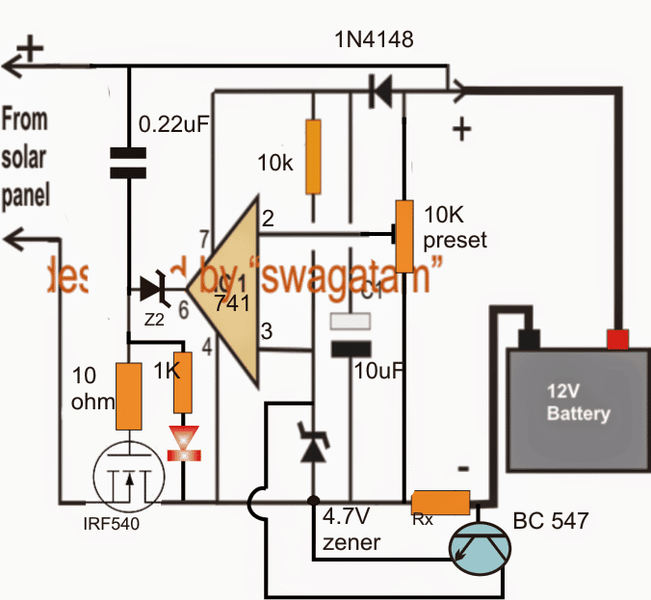 Circuit de carregador solar de caiguda zero senzilla sense microcontrolador i controlat per corrent