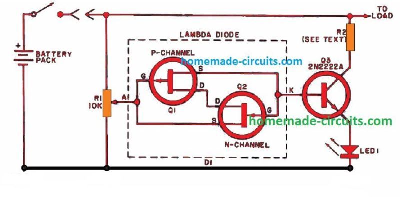 Circuito de Monitor de Bateria Baixa Ni-Cd usando Diodo Lambda