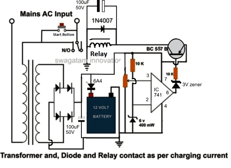 circuito do carregador de bateria com corte automático de alta corrente