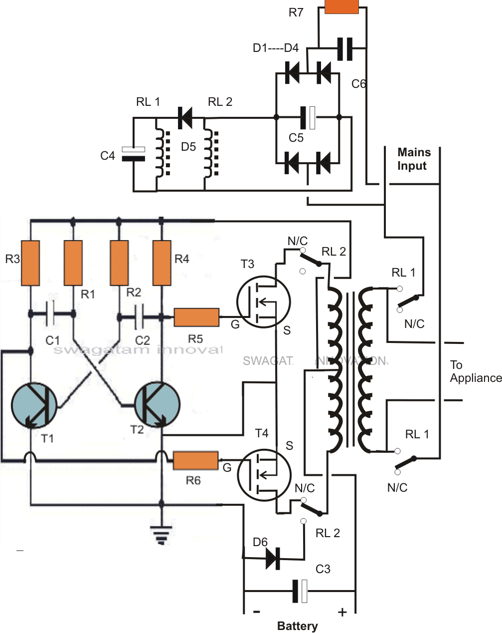 Circuito inversor / cargador de transformador único