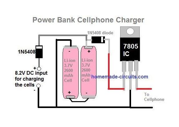 jednoduchá power banka pro nabíjení chytrých telefonů pomocí dvou článků 3,7 V v sérii