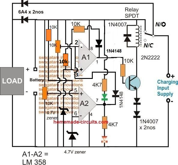 circuito de corte de bateria de relé op amp