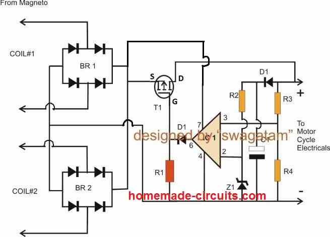 Circuito regolatore di shunt a onda intera MOSFET per moto