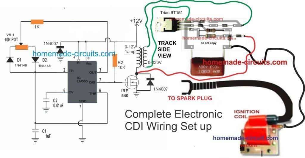 circuito CDI eletrônico com operação de bateria de 12V