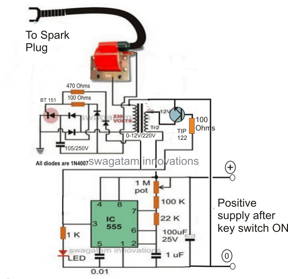 Elektroniske 12V DC kapacitive afladningstændingskredsløb (CDI) kredsløb