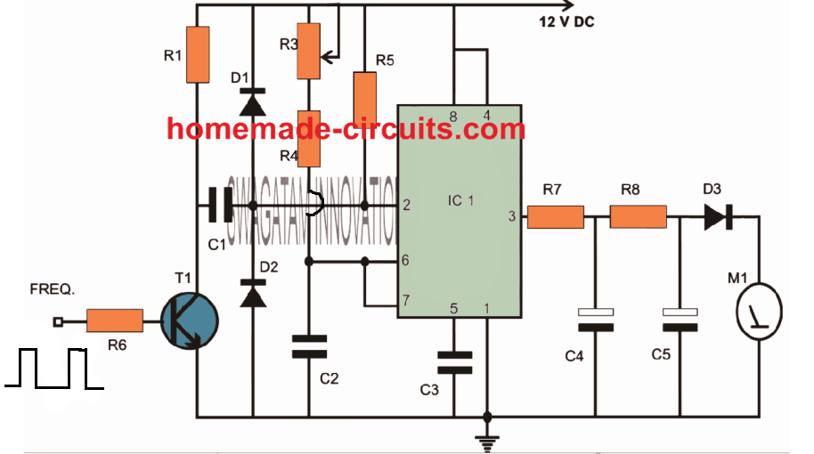 jednoduchý obvod tachometru IC 555