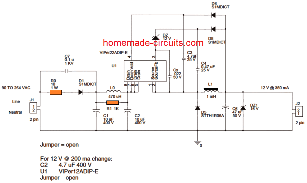 1 watt LED driver kredsløb SMPS