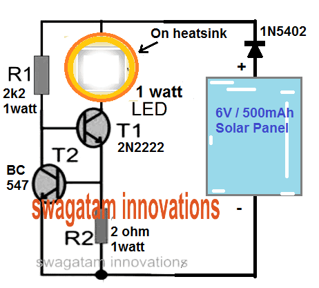 circuito de lâmpada led solar de 1 watt