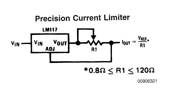 токов ограничител, използващ верига LM338