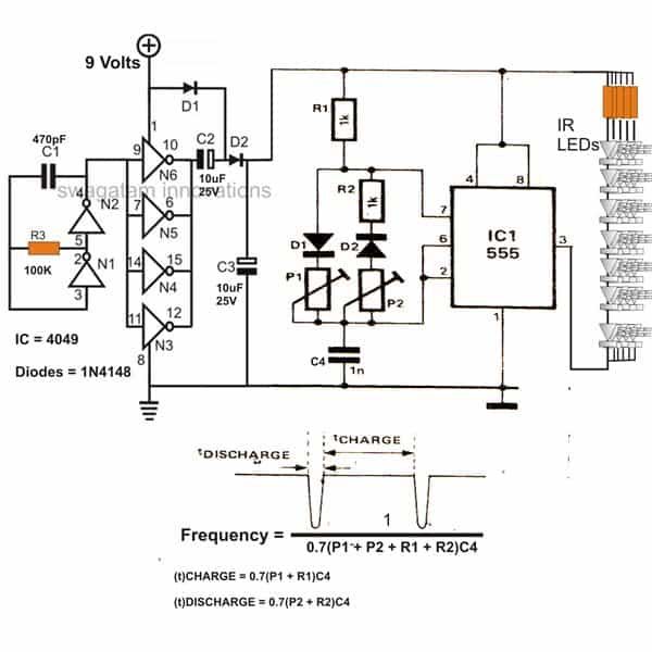 diagrama de circuito de reflector infrarrojo