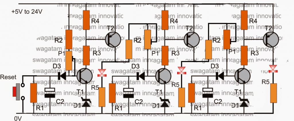 Nuosekli laikmačio grandinė naudojant tranzistorius