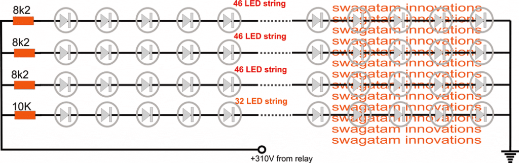 Circuito di stringa da 200, 600 LED su rete 220V