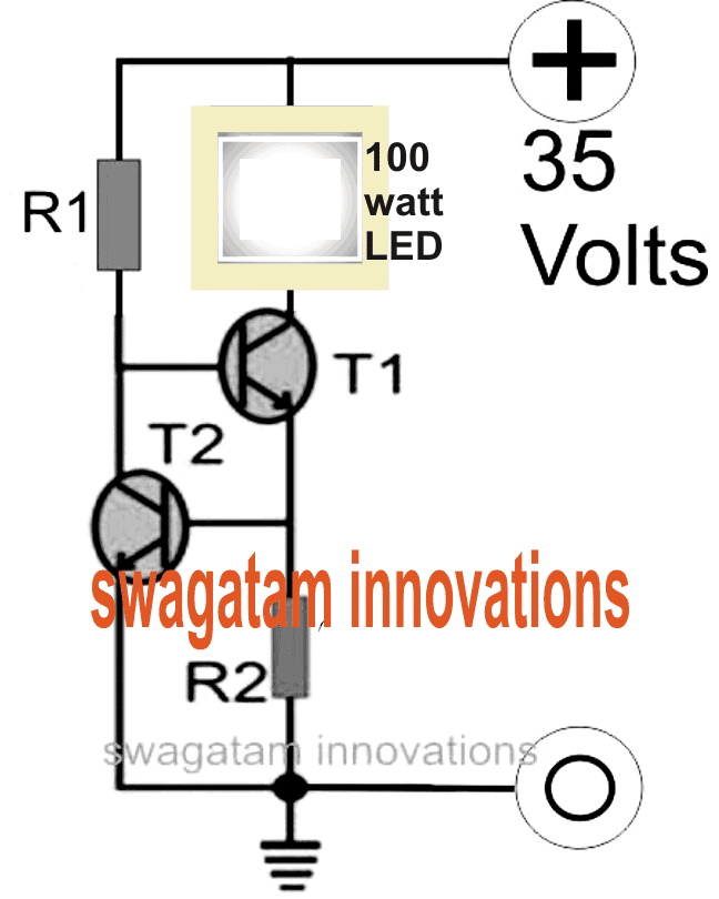 100 vatų LED prožektorių nuolatinės srovės tvarkyklės grandinė