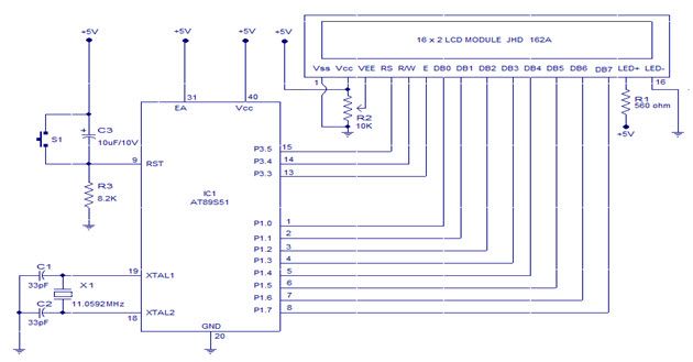 Diagrama de circuito de interface LCD