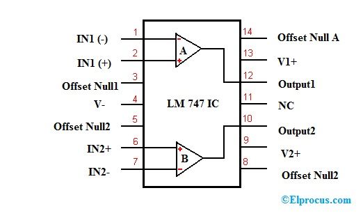 LM747 IC: Configuração de pinos e suas aplicações