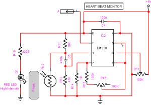 Schema del circuito del sensore di battito cardiaco