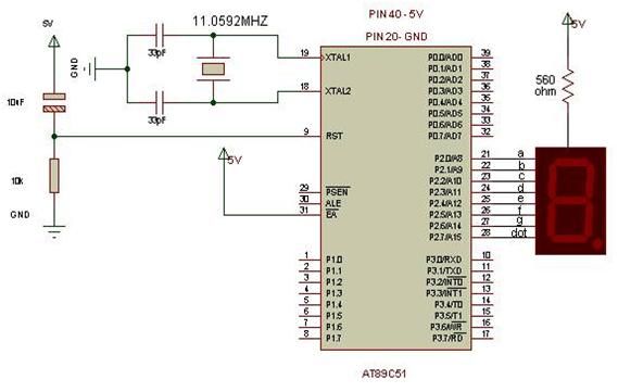 7-segmenttisen näytön liitäntä 8051-mikrokontrolleriin