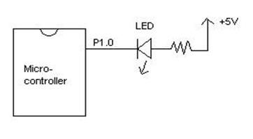 Aktiivinen matala LED-liitäntä mikrokontrolleritapilla