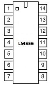 LM556 ডুয়াল টাইমার আইসি: পিন ডায়াগ্রাম এবং এটির কার্যকারী